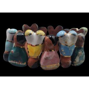 Folk Art Family Figure Bracelet Caron Jamaica WI Unique Red Clay Enamel Molded